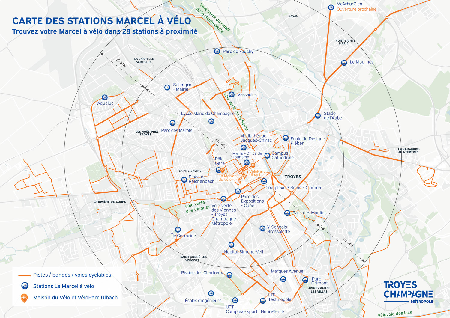 Plan des stations Le Marcel à Vélo
